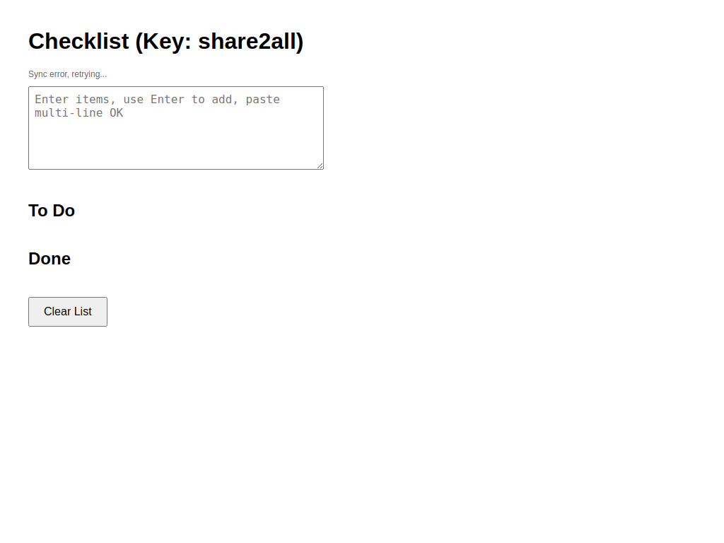 Screenshot of sharedchecklist